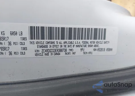 2014 Dodge Grand Caravan Sxt z USA, uszkodzony, nr VIN 2C4RDGCG3ER388738